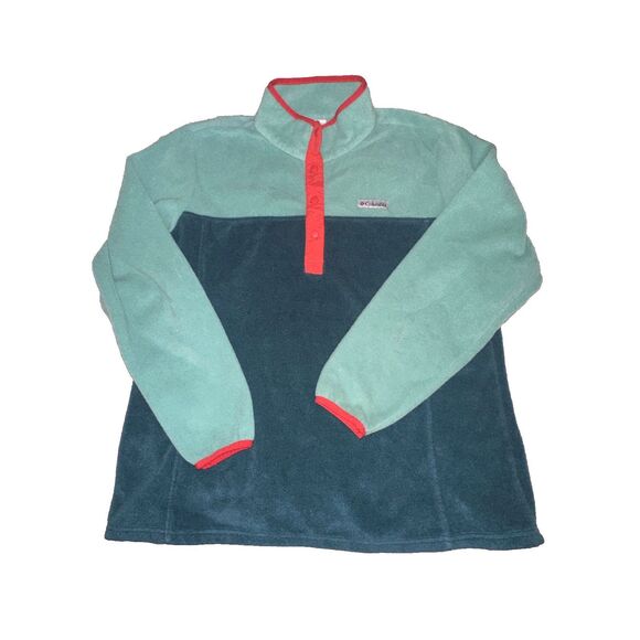 Columbia Half zip/snap fleece jacket green two tone 1X - Picture 1 of 3